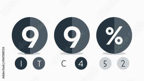 Three circles display '99%' with supporting data points below, all shades of gray