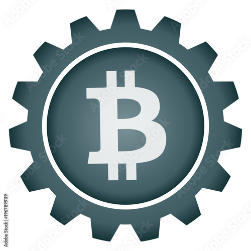 Bitcoin Cryptocurrency Mining Gear Icon Vector PNG Digital Currency Finance Blockchain Concept Technology Illustration for Crypto Market and Business