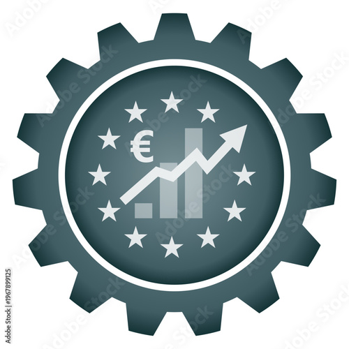 European Union Economy Growth Gear Icon Vector PNG Euro Finance Chart Upward Arrow EU Market Statistics and European Business Concept