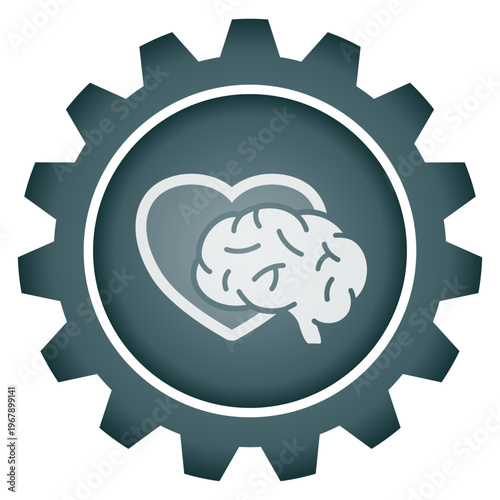 Heart and Brain Emotional Intelligence Icon Vector PNG Psychology Logic versus Emotion Mental Health Harmony Gear Illustration Concept