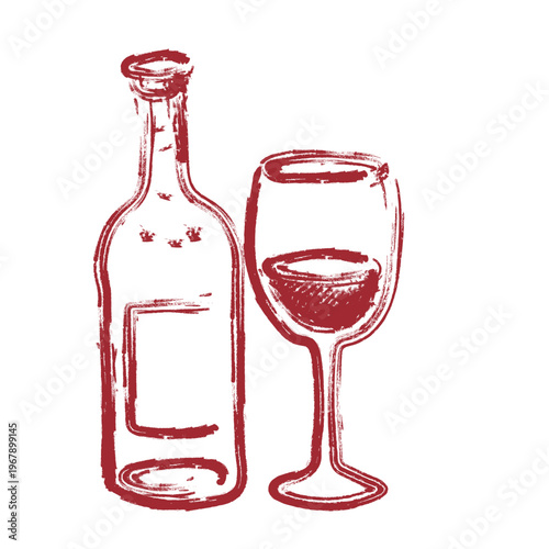 hand drawn wine bottle and glass illustration