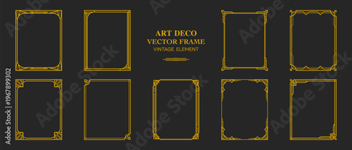 Art Deco gold frame, Decorative gold frames collection, vintage frame, ornament frame, line geometric luxury frames, wedding, invitation, banner, label, card, geometric background vector illustration