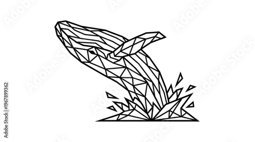 Minimalist Geometric Breaching Humpback Whale | Modern Ocean Polygon Vector and Marine Splash