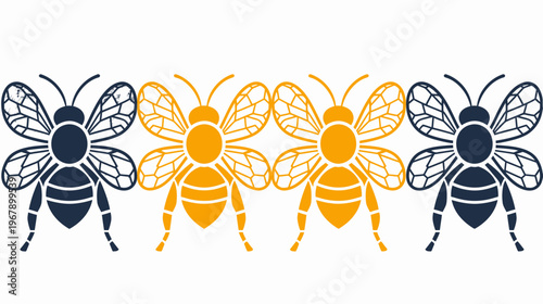 Symmetrical insect pattern with two navy and two gold honeybee silhouettes