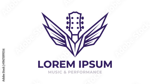 Elegant guitar logo with wings, representing music and performance, artistic design.