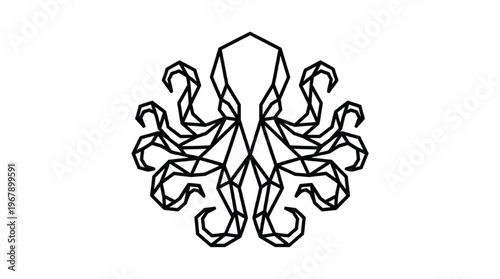 Minimalist Geometric Octopus Vector | Modern Polygon Kraken Icon for Marine and Tech Branding