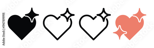 Collection of Heart with Sparkle Accents in Black and Coral