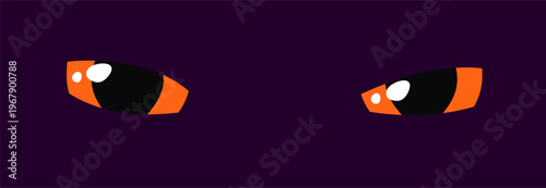 Orange glowing eyes dark background fantasy magic cartoon animal reptile feline mammal monster demon dragon shiny pupil vector illustration