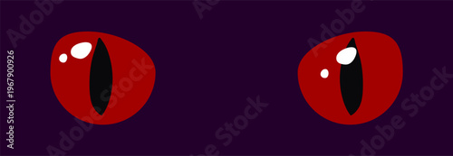 Red glowing eyes dark background fantasy magic cartoon animal reptile feline mammal monster demon dragon shiny pupil vector illustration