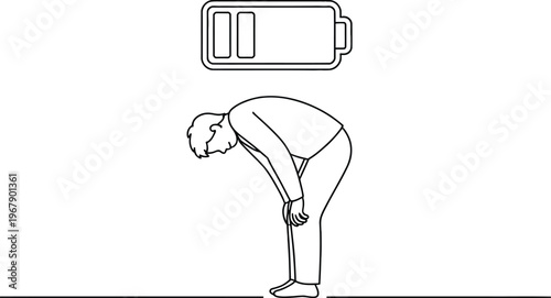Exhausted Person Bending Over with Low Battery Symbol Above
