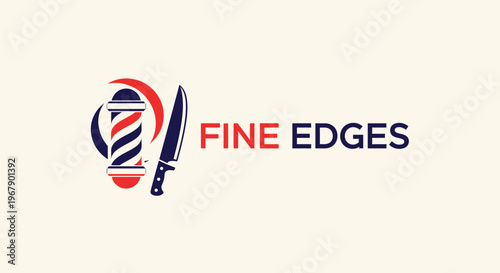 Fine Edges - Barber Shop Logo Featuring Barber Pole and Knife.