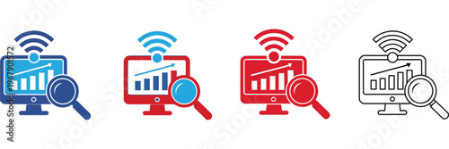 process monitoring icon set in multiple styles illustrating workflow tracking, system monitoring, analytics dashboard and operational performance for web and app design