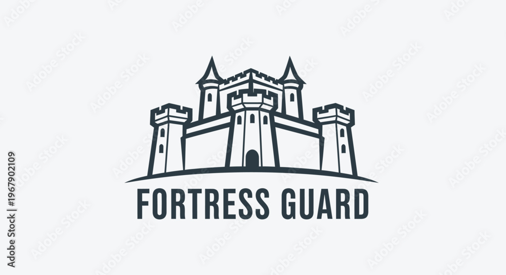 Fototapeta premium Fortress Guard Logo - A Detailed Architectural Illustration.