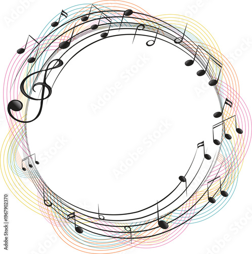 Music notes circle frame vector