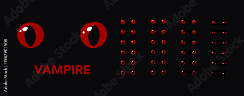 Set of red vampire glowing eyes dark background fantasy magic cartoon animal reptile feline mammal monster demon dragon shiny pupil vector illustration