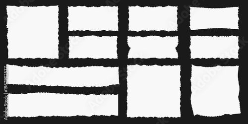 A grid of ripped paper pieces on a dark background