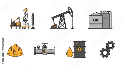 Oil and Gas Industry Icons - Exploration, Production, and Safety.