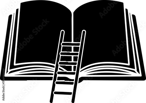 Ladder leading into an open book silhouette vector illustration