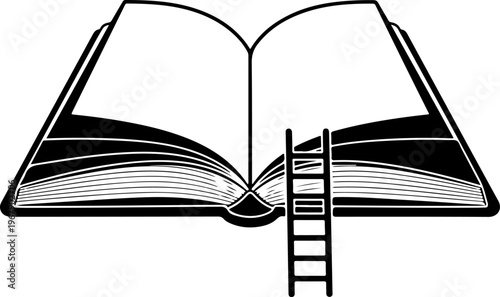Ladder leading into an open book silhouette vector illustration