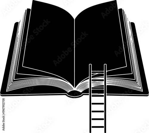 Ladder leading into an open book silhouette vector illustration