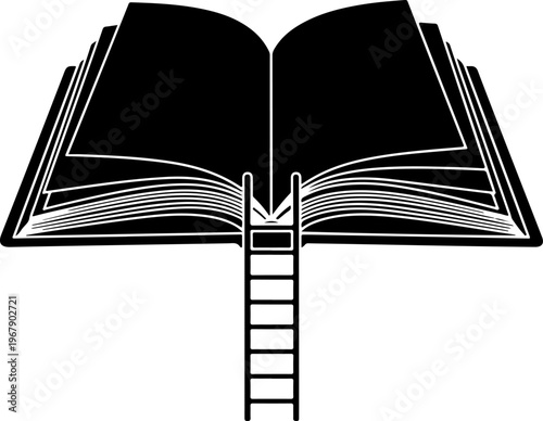 Ladder leading into an open book silhouette vector illustration