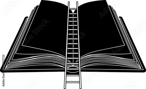 Ladder leading into an open book silhouette vector illustration