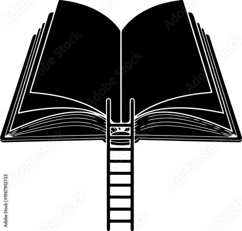 Ladder leading into an open book silhouette vector illustration