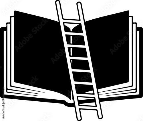 Ladder leading into an open book silhouette vector illustration