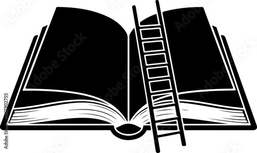 Ladder leading into an open book silhouette vector illustration
