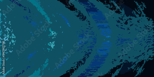 Abstract expressionist artwork featuring swirling teal and dark blue hues