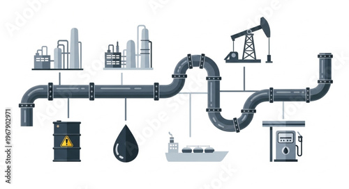Oil and Gas Industry Pipeline Transportation System Illustration.