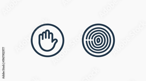 Hand in a circle, versus fingerprint, a graphical representation on white