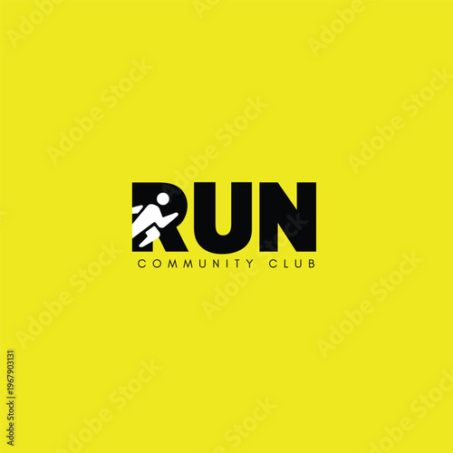 Run Community Club Logo with Dynamic Runner Icon in Bold Minimalist Style