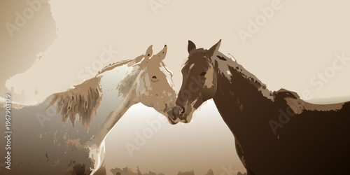 Two horses facing each other in a stylized digital painting