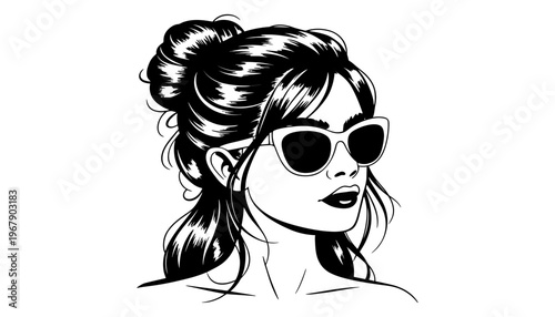 Woman vector illustration wearing sunglasses with stylish hair