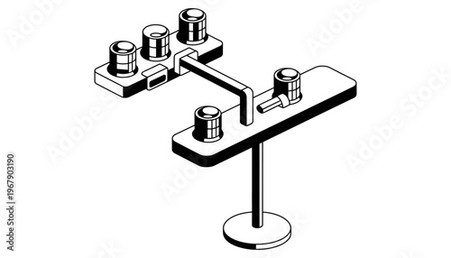 A mechanical assembly line vector illustration with industrial parts and tools