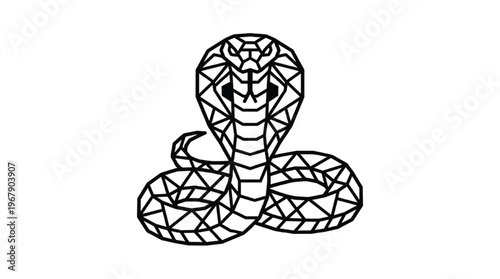Minimalist Geometric Cobra Snake Head Vector | Modern Striking Cobra Icon Isolated PNG Line Art
