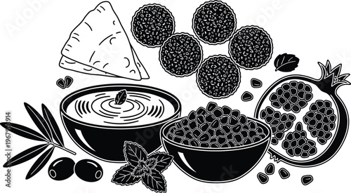 Hummus bowl with pomegranate seeds for Middle Eastern brunch