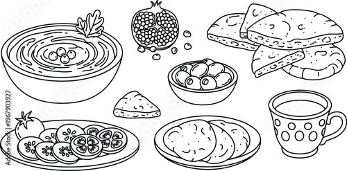 Hummus bowl with pomegranate seeds for Middle Eastern brunch