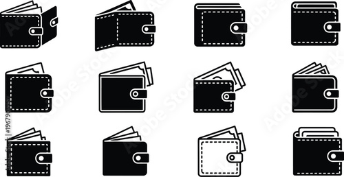 Leather wallet icon set in minimalist luxury design