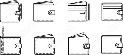 Leather wallet icon set in minimalist luxury design