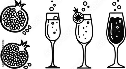 Pomegranate prosecco mimosa cocktail vector illustration for party celebration