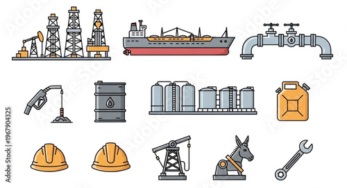 Oil and Gas Industry Icons - Extraction, Transportation, and Safety.