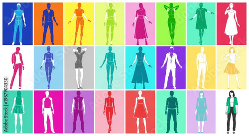 Fashion Body Templates Male Female Vector Movement Standing Poses Croquis Design Illustration Set