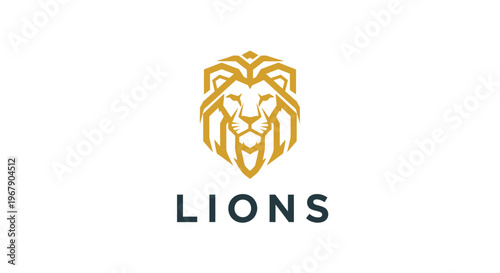 Geometric golden lion head logo design on white background, modern and elegant.