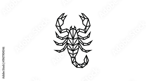 Minimalist Geometric Scorpion Vector | Modern Scorpion Logo in Black Line Art Isolated PNG