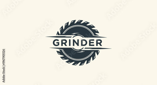 Grinder saw blade logo design, industrial tool, woodworking, construction, circular saw, equipment.