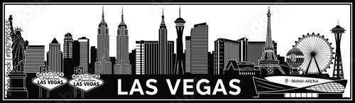 Las Vegas skyline silhouettes with famous landmarks cityscape travel destination banner black and white vector illustration design