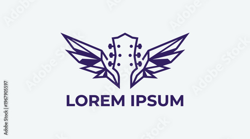 Guitar headstock with wings logo design representing music and freedom.