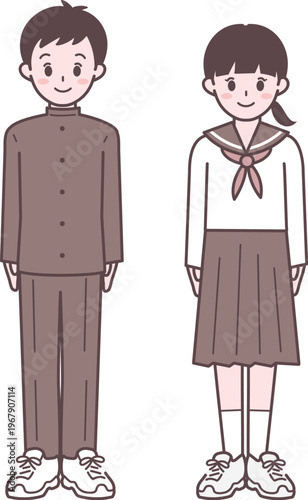 Japanese Middle School Students Uniform Boys Girls Character Illustration